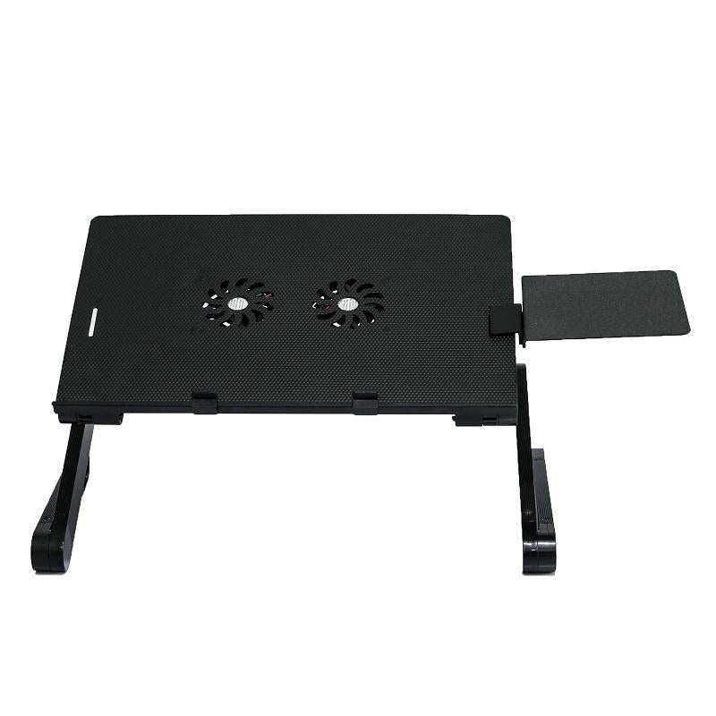 Portable Laptop Desk with Fan &amp; Mouse Board - Aluminum Alloy Folding &amp; Heightening - Black