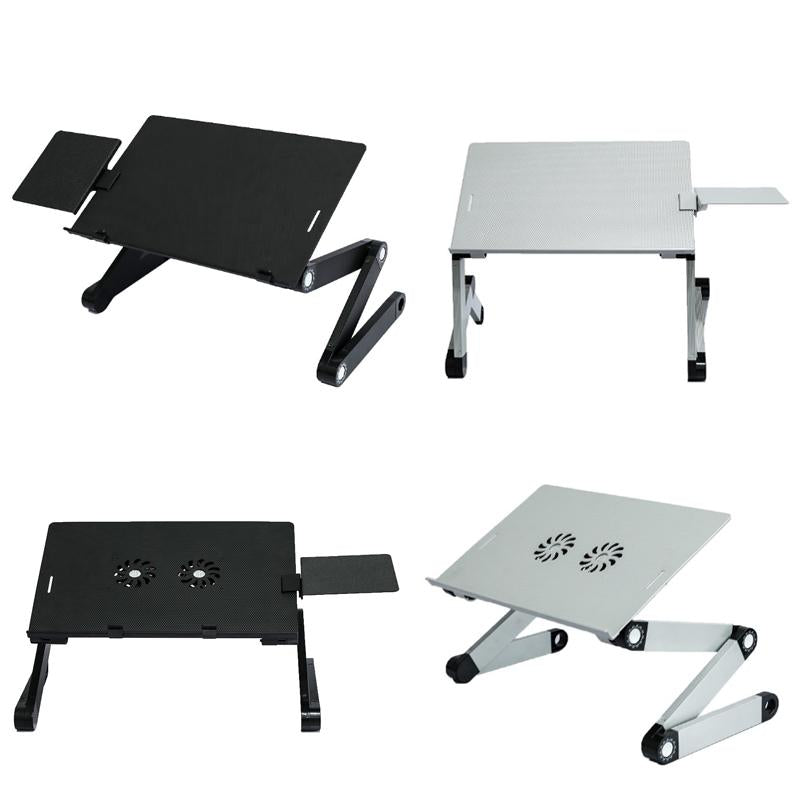 Portable Laptop Desk with Fan & Mouse Board - Aluminum Alloy Folding & Heightening - Black