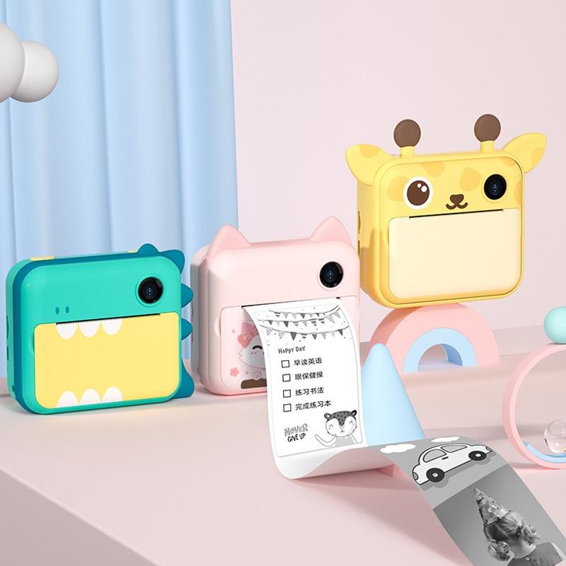32gb Children Instant Camera with Dual-lens and Mini Print - Pink Cat - Green Dinosaur 32Gb