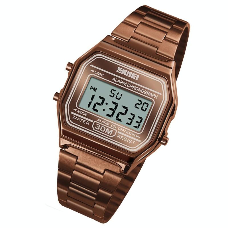 Waterproof Steel Band Men Electronic Watch - Coffee Gold