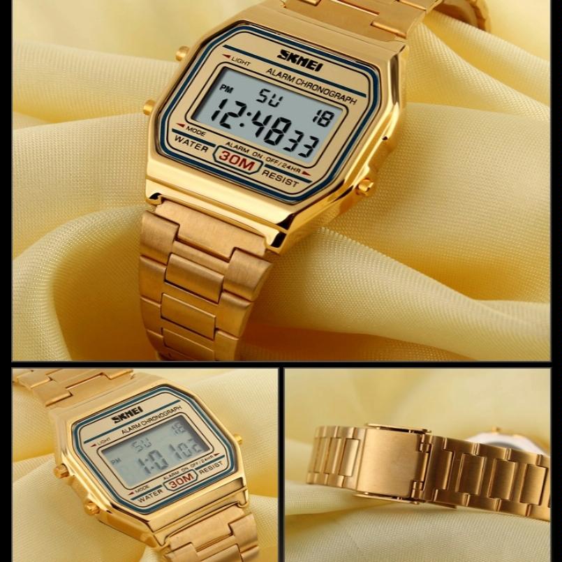 Waterproof Steel Band Men Electronic Watch - Coffee Gold