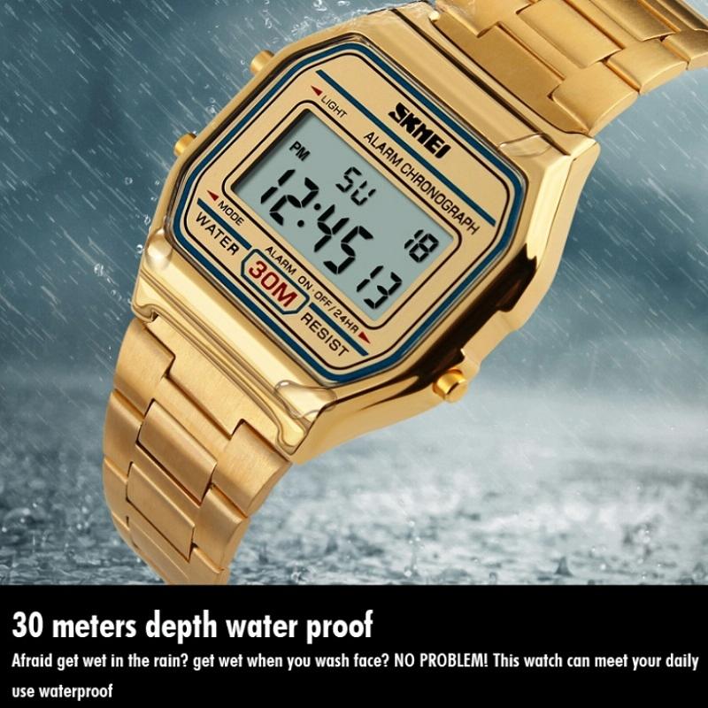 Waterproof Steel Band Men Electronic Watch - Coffee Gold