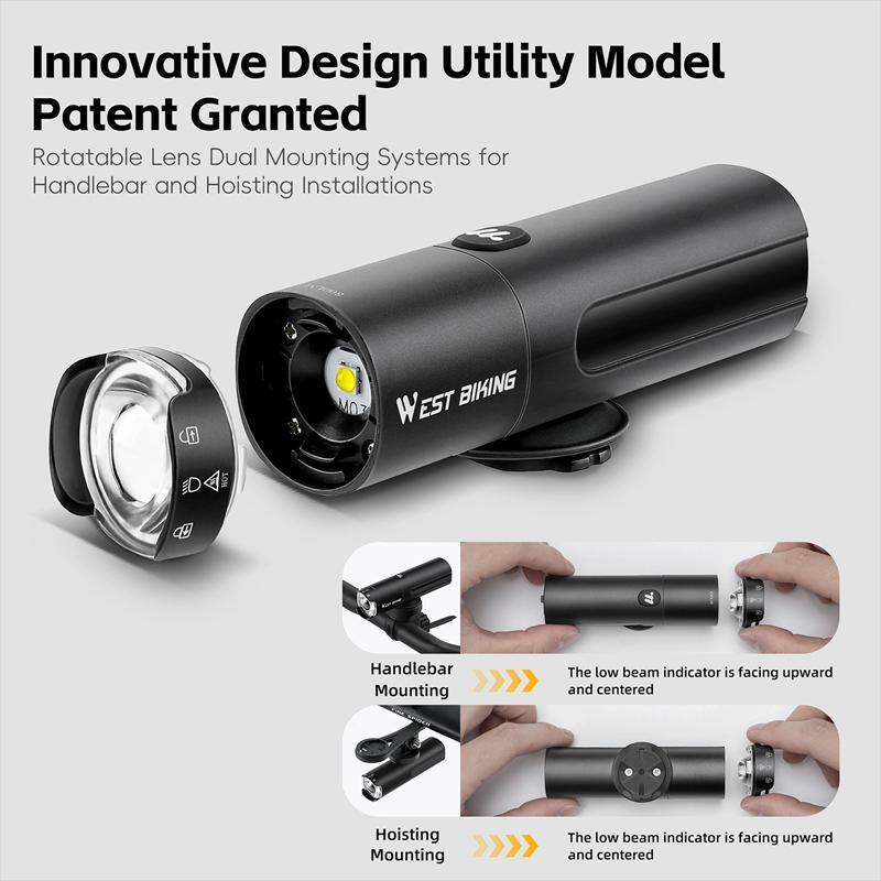 400 Lumens Rechargeable Bike Headlight With Power Reminder - 800 Lumens