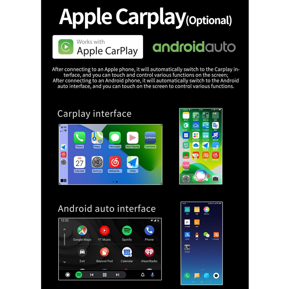 9 Inch Car Android Player Gps Navigation Bluetooth Touch Radio Mirror Link Fm Wifi Steering Wheel Control Standard Version + Carplay