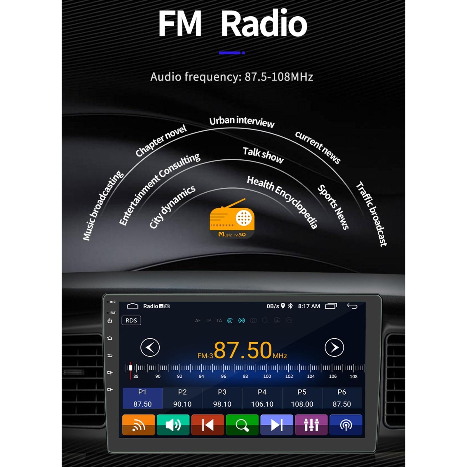 9 Inch Car Android Player Gps Navigation Bluetooth Touch Radio Mirror Link Fm Wifi Steering Wheel Control Standard Version + Carplay