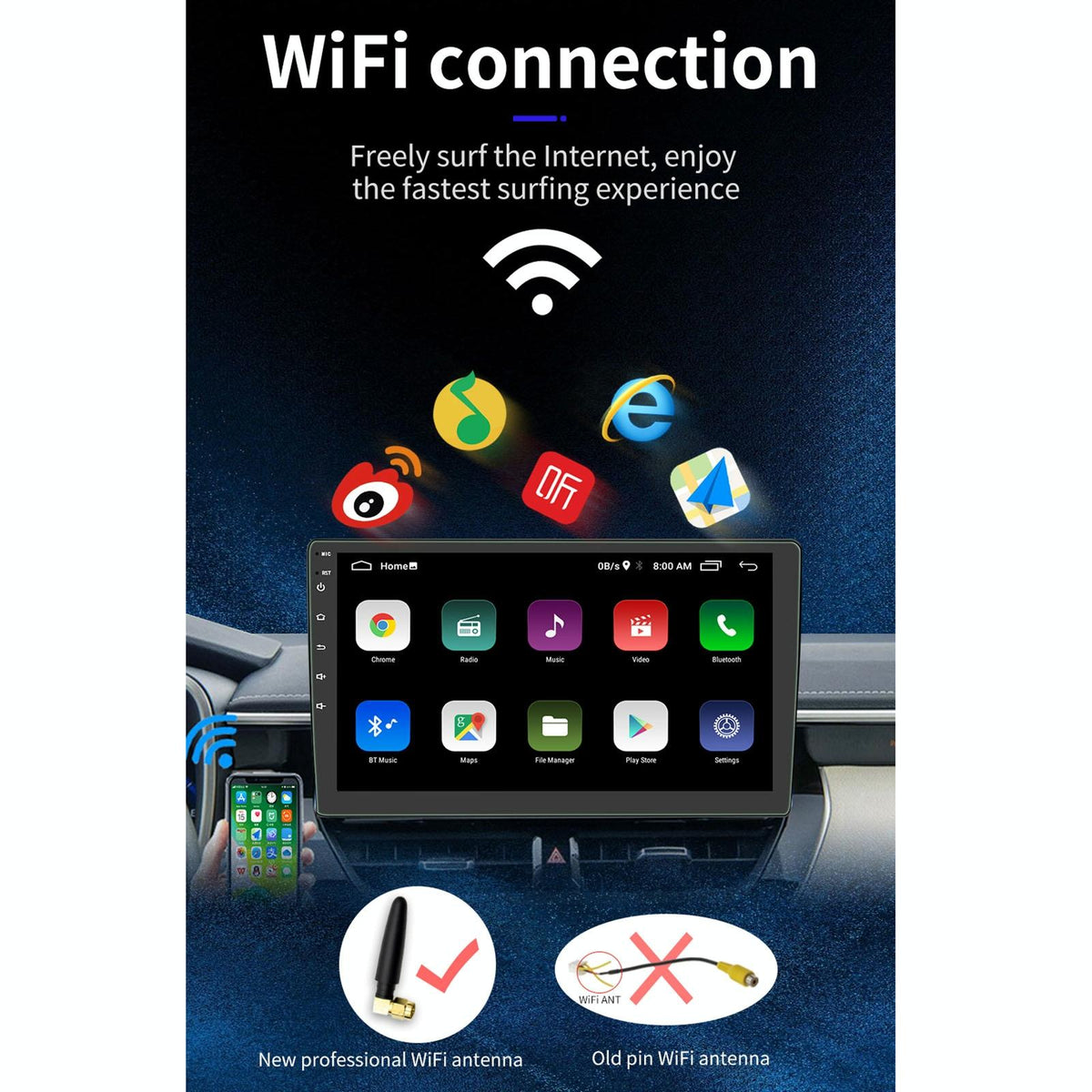 10.1 Inch Car Android Player Gps Navigation Bluetooth Touch Radio Mirror Link Fm Wifi Steering Wheel Control Standard Version + Carplay