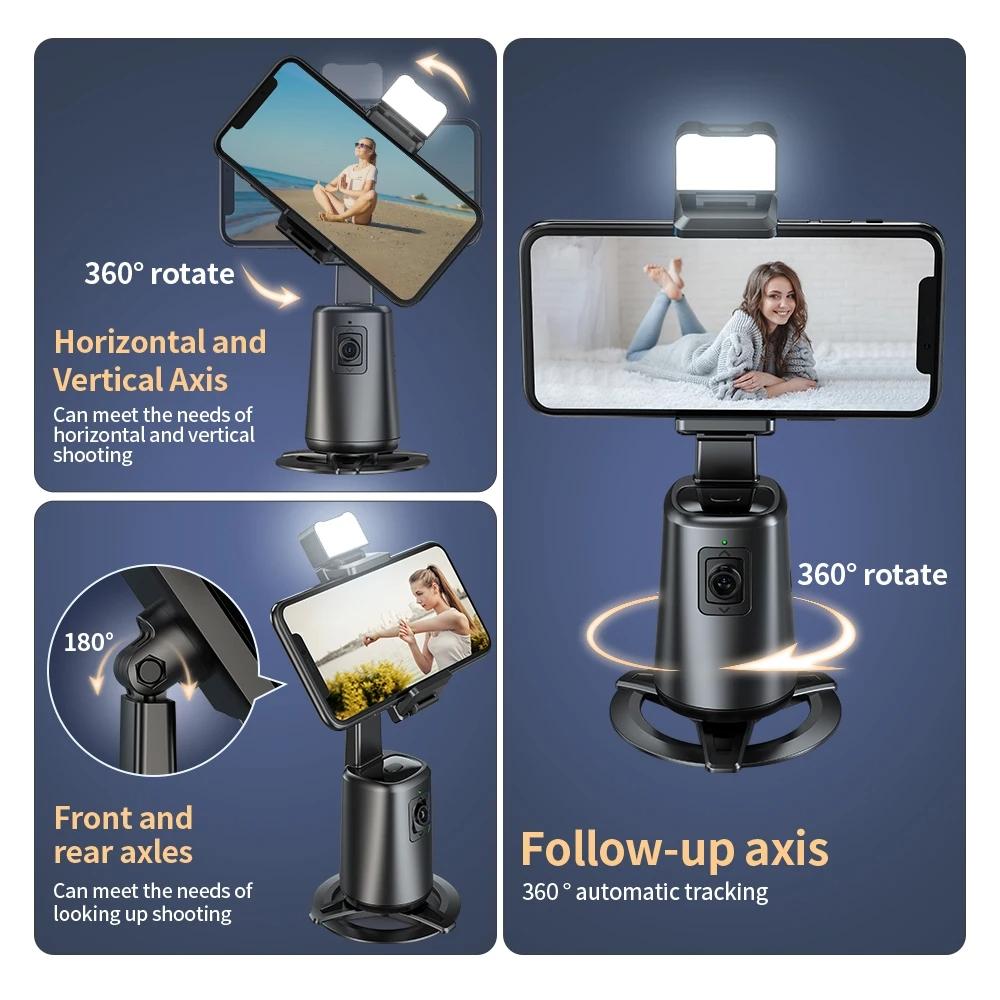 Auto Tracking Gimbal Stabilizer with Fill Light and Selfie Stick - 360 Degree Rotation - A200 Set 3