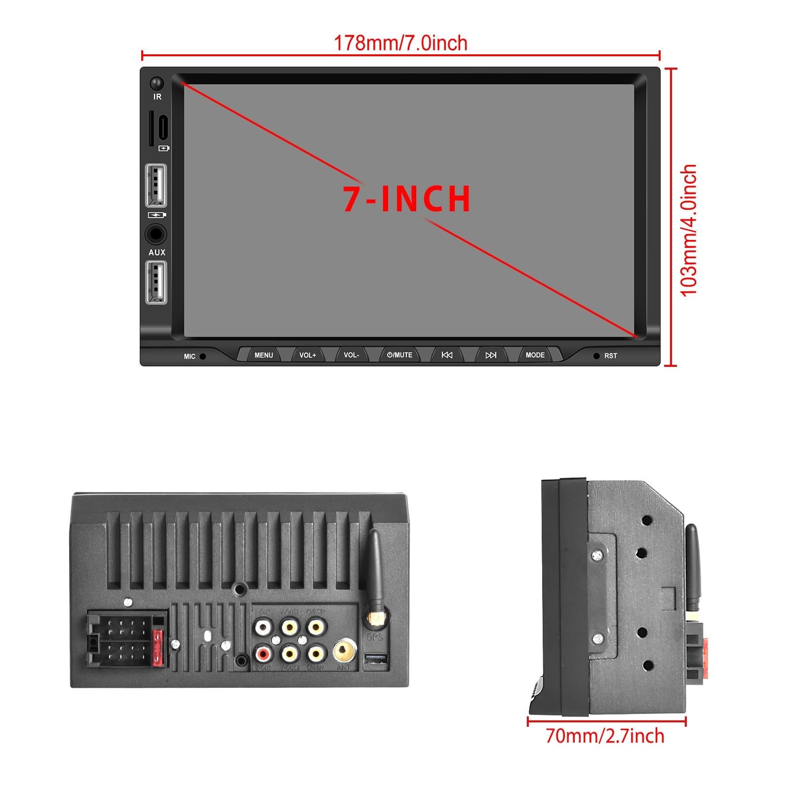 7 Inch Car Mp5 Player Carplay / Android Auto / Mirror Link / Bluetooth - Standard - With 12-Light Camera