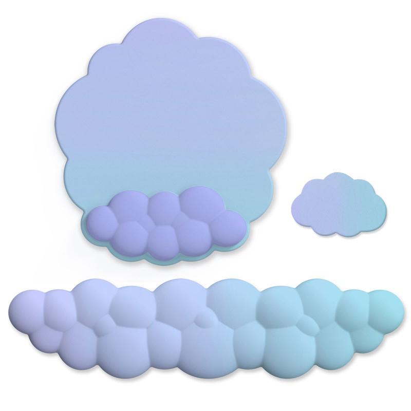3 Piece Cloudy Gradient Memory Foam Wrist & Mouse Pad Set Blue+Gray - Navy Blue+Gray