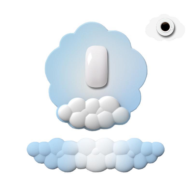 3 Piece Cloudy Gradient Memory Foam Wrist & Mouse Pad Set Blue+Gray - Navy Blue+Gray