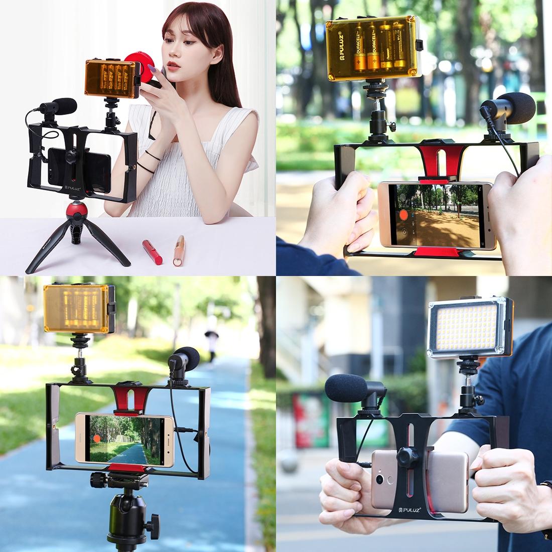 Live Broadcast Vlogging Kit With Led Light Microphone Tripod & Cold Shoe Head - Blue