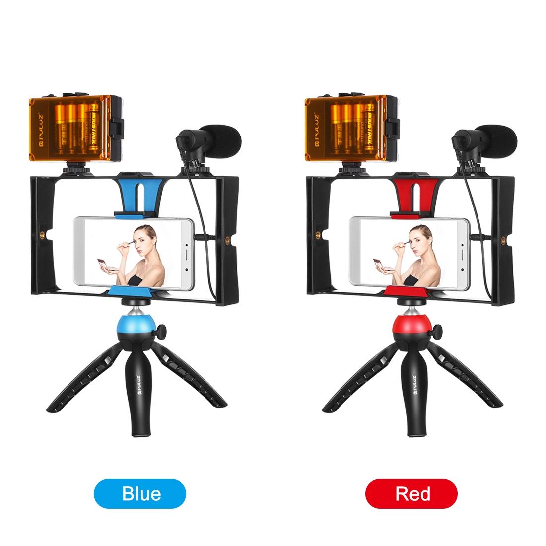 Live Broadcast Vlogging Kit With Led Light Microphone Tripod & Cold Shoe Head - Blue
