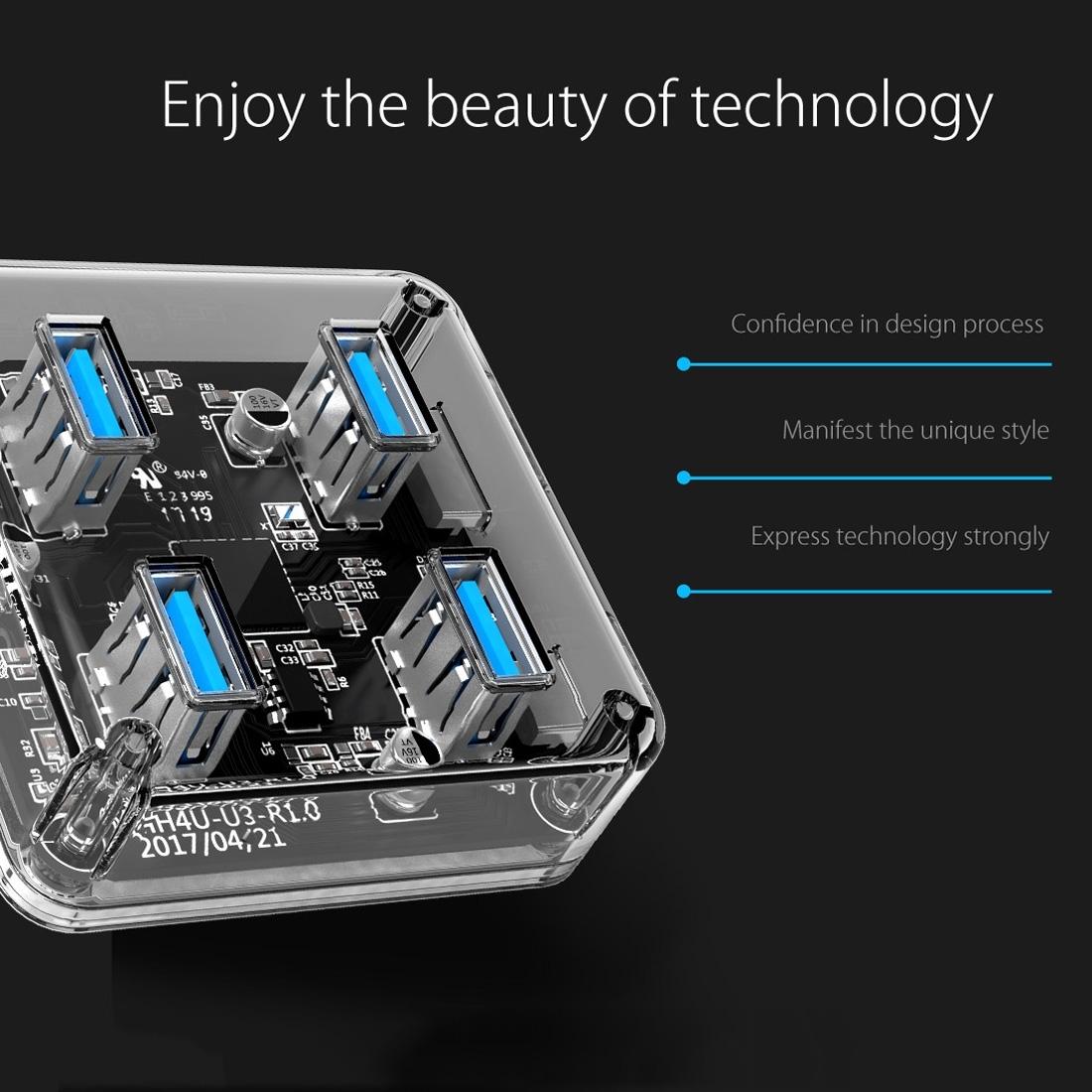 Transparent Usb 3.0 Desktop Hub + 30Cm Micro Usb Cable