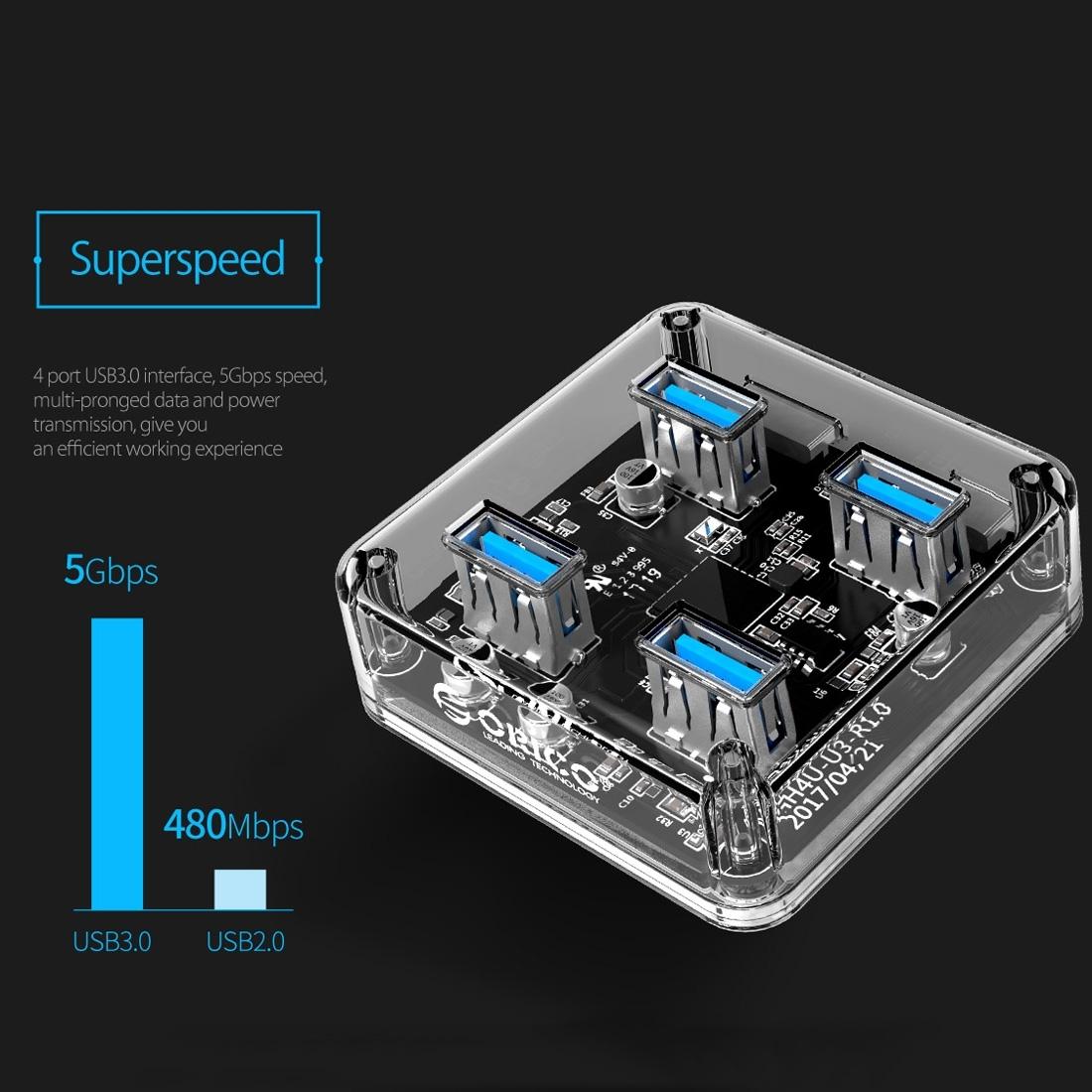Transparent Usb 3.0 Desktop Hub + 30Cm Micro Usb Cable
