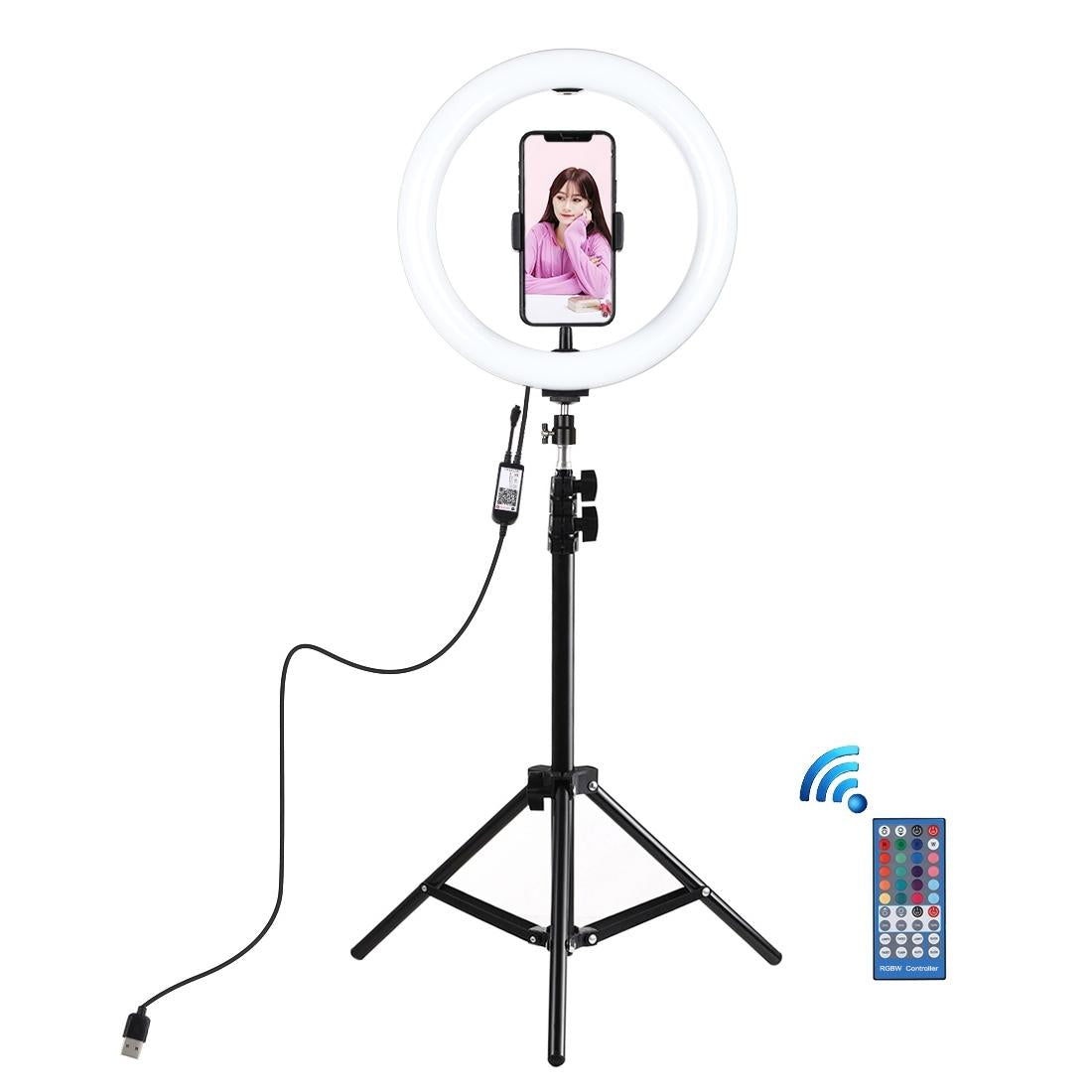 10.2 Rgbw Led Ring Light Kit with 1.1m Tripod Remote Ball Head and Phone Clamp