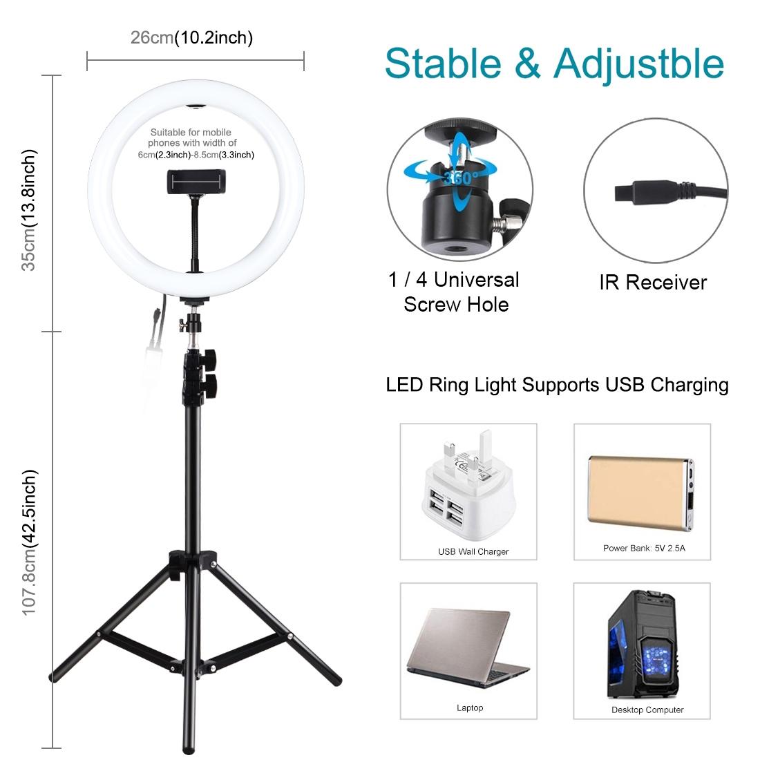 10.2 Rgbw Led Ring Light Kit with 1.1m Tripod Remote Ball Head and Phone Clamp