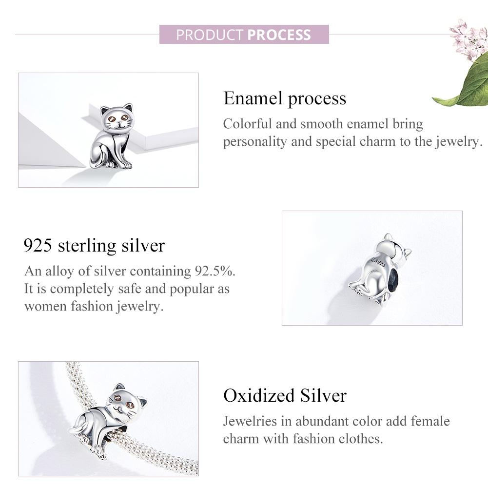 925 Sterling Silver Adorable Cat Beaded Bracelet