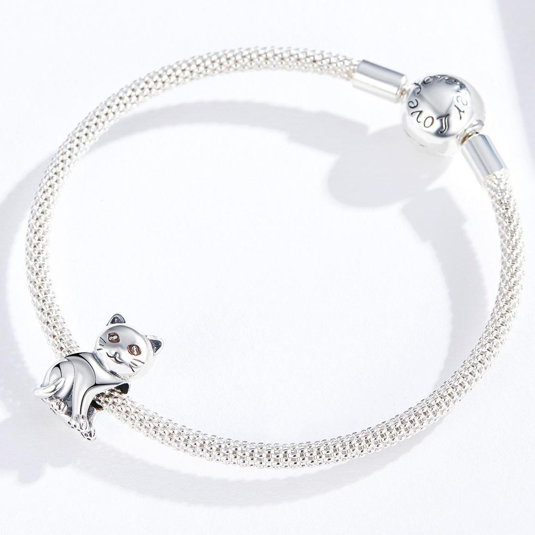 925 Sterling Silver Adorable Cat Beaded Bracelet