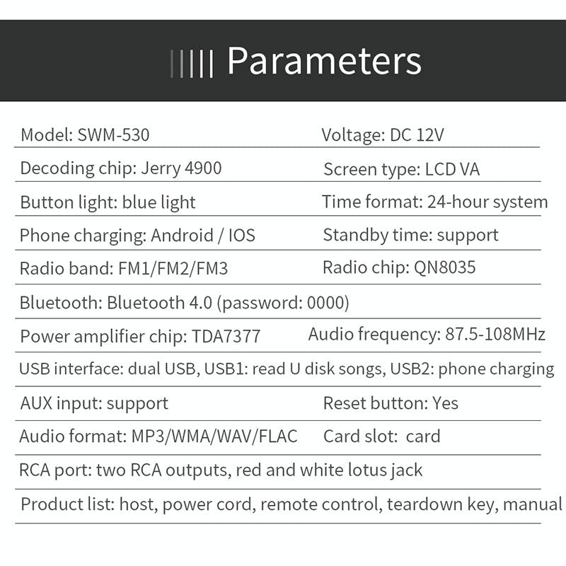12V Car Dual Usb Charger Radio Receiver Mp3 Player Fm & Bluetooth Remote Control
