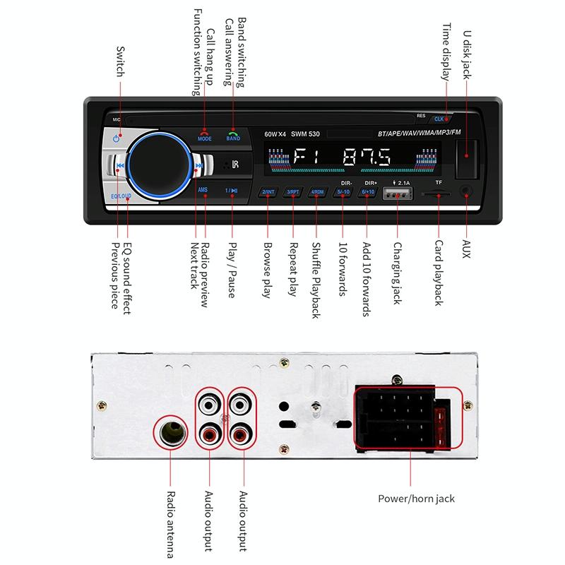 12V Car Dual Usb Charger Radio Receiver Mp3 Player Fm & Bluetooth Remote Control