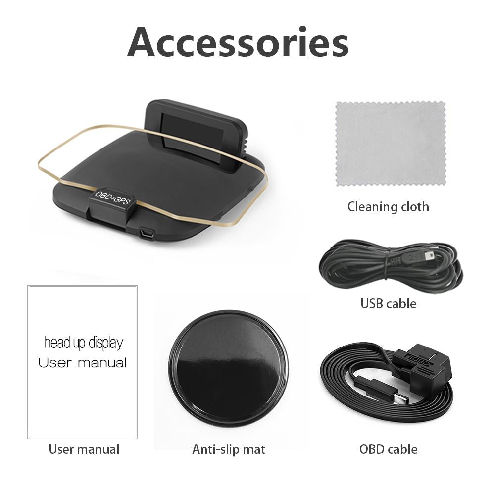 Car Hud Display Compass Speed Temp Voltage Alarm Navigation Obd2 + Gps