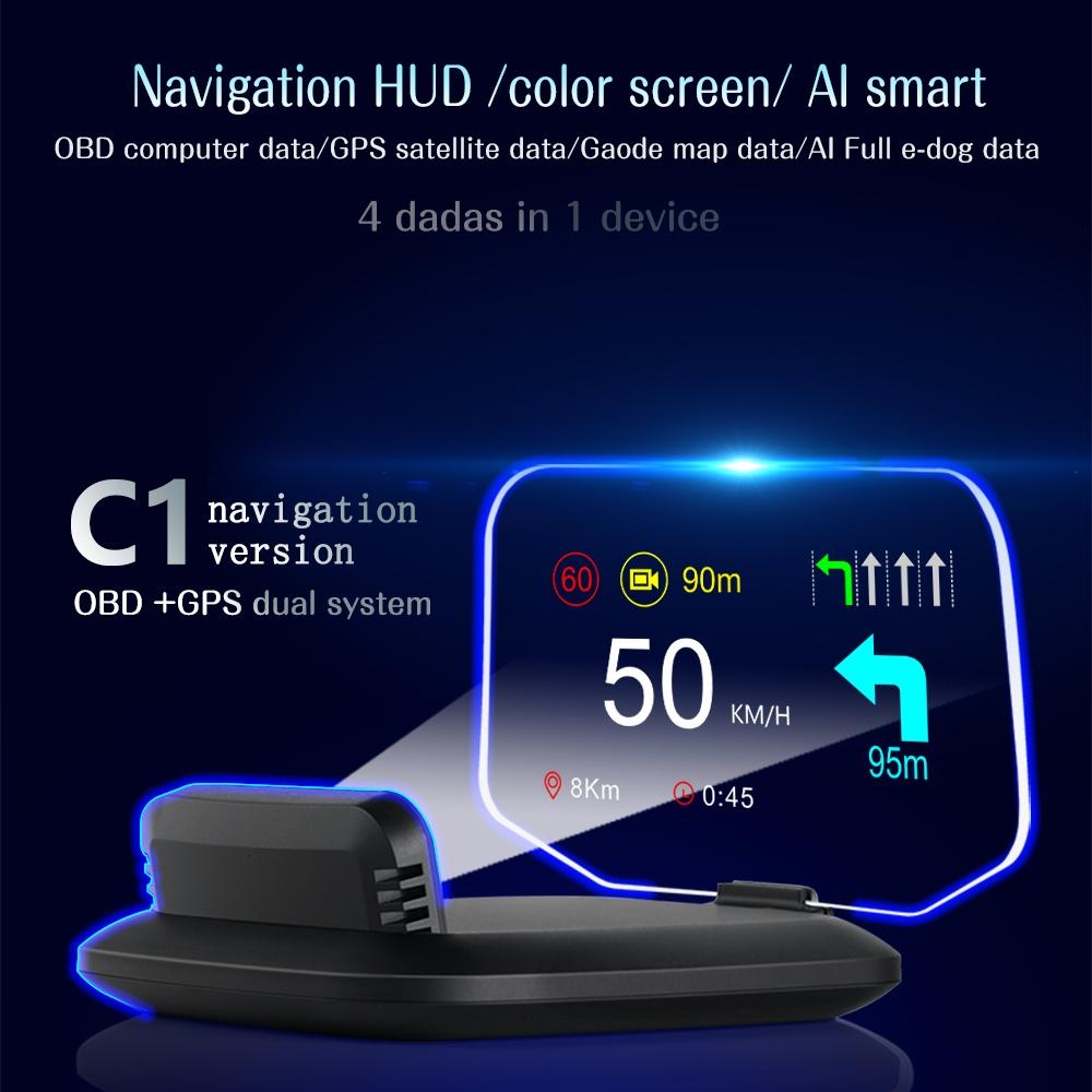 Car Hud Display Compass Speed Temp Voltage Alarm Navigation Obd2 + Gps