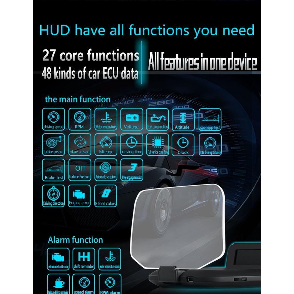Car Hud Display Compass Speed Temp Voltage Alarm Navigation Obd2 + Gps