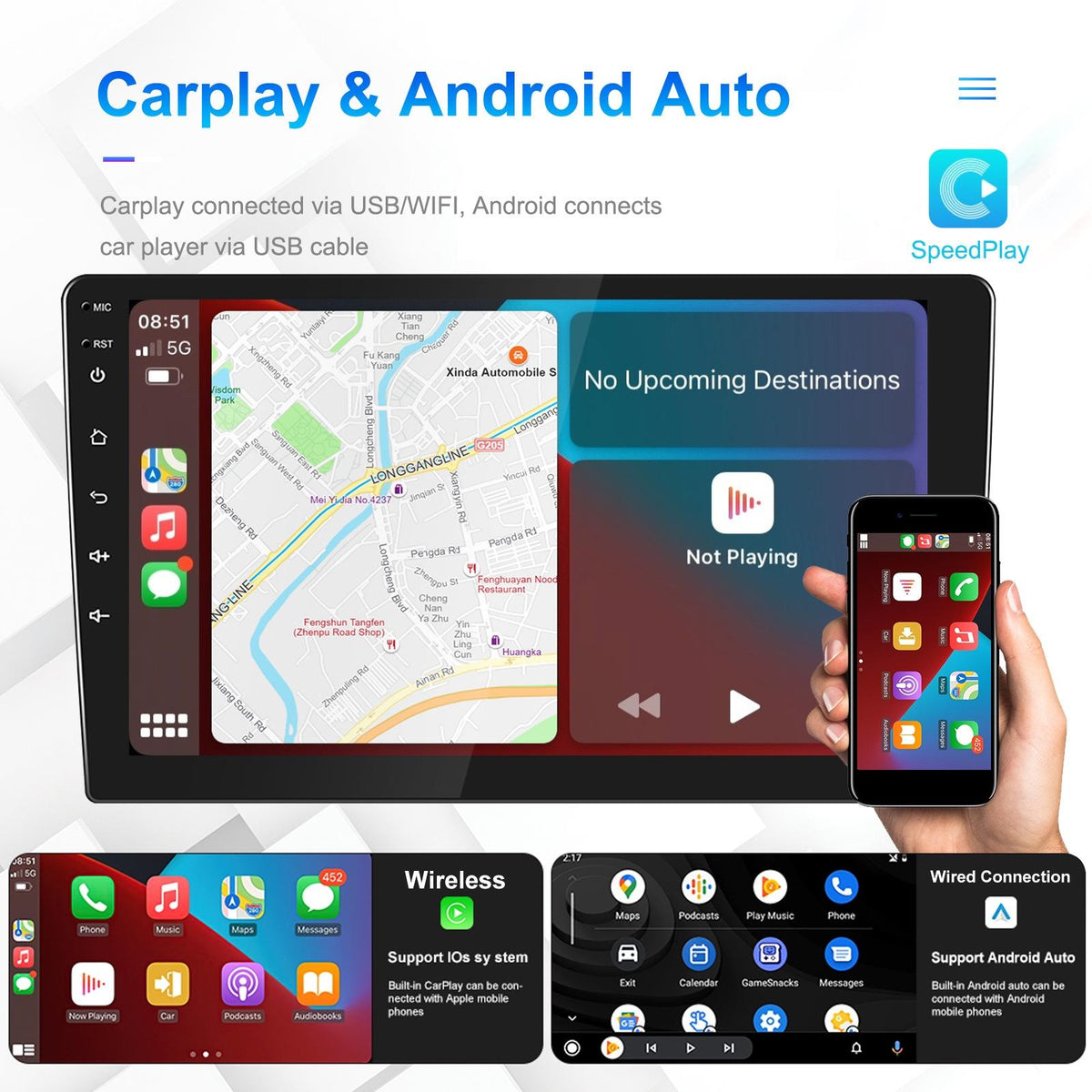 9 Inch Car Android Navigation Screen With Carplay - 2 + 64G Standard + Ahd Camera