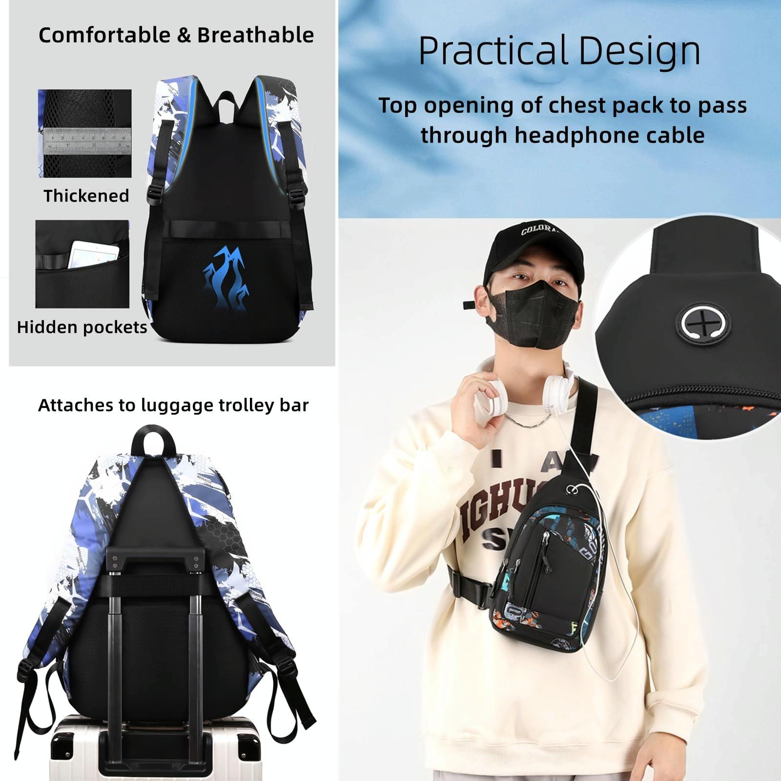 Lightweight 2-in-1 Backpack and Chest Bag for Men - Blue Football - Green Football