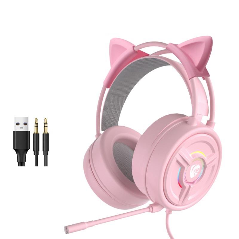 Psh-200 Wired Gaming Headset With Microphone Pink Cat Ear