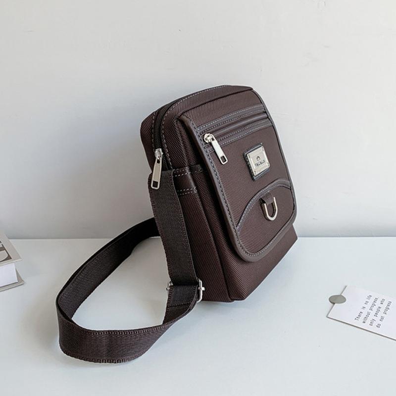 Compact Black Oxford Shoulder Crossbody Backpack With Single Strap For Men - Brown Small