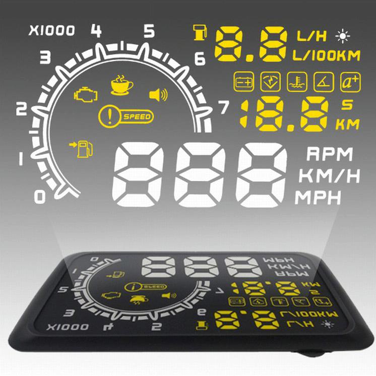 5.5 Inch Car Obdii Hud Fuel Consumption Warning System With Led
