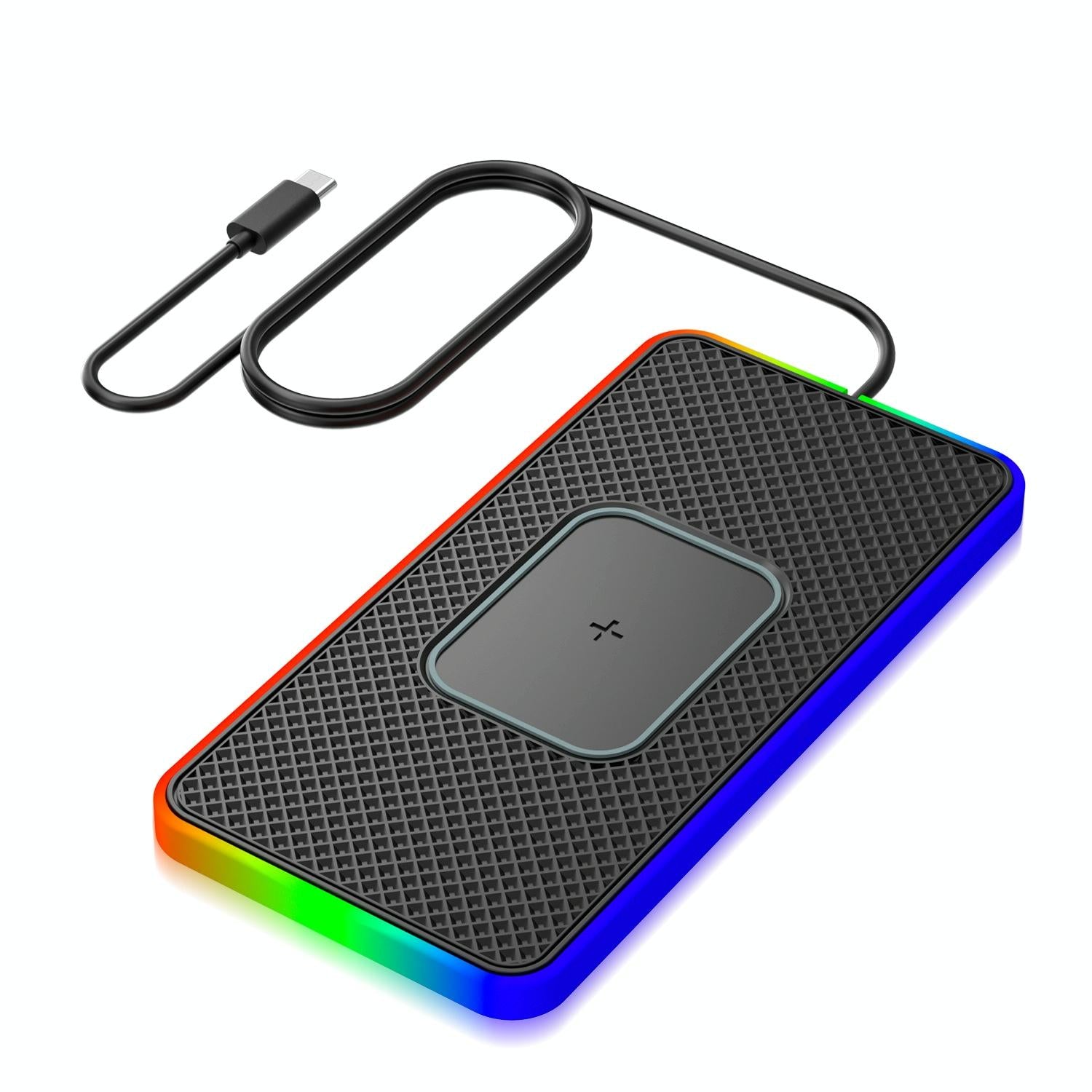 15w 2-in-1 Car Wireless Charger with Non-slip Mat and Colourful Light - 0.3m Usb Cable - Usb-C/Type-C Cable 0.3M