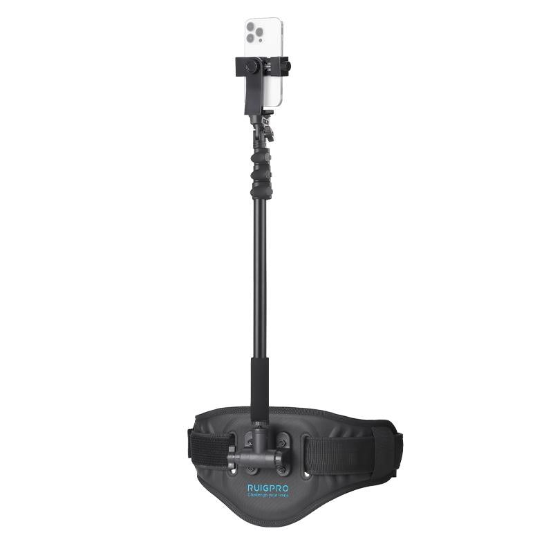 Phone Gimbal Stabilizer Waist Belt Strap - With Phone Clamp &amp; Selfie Stick
