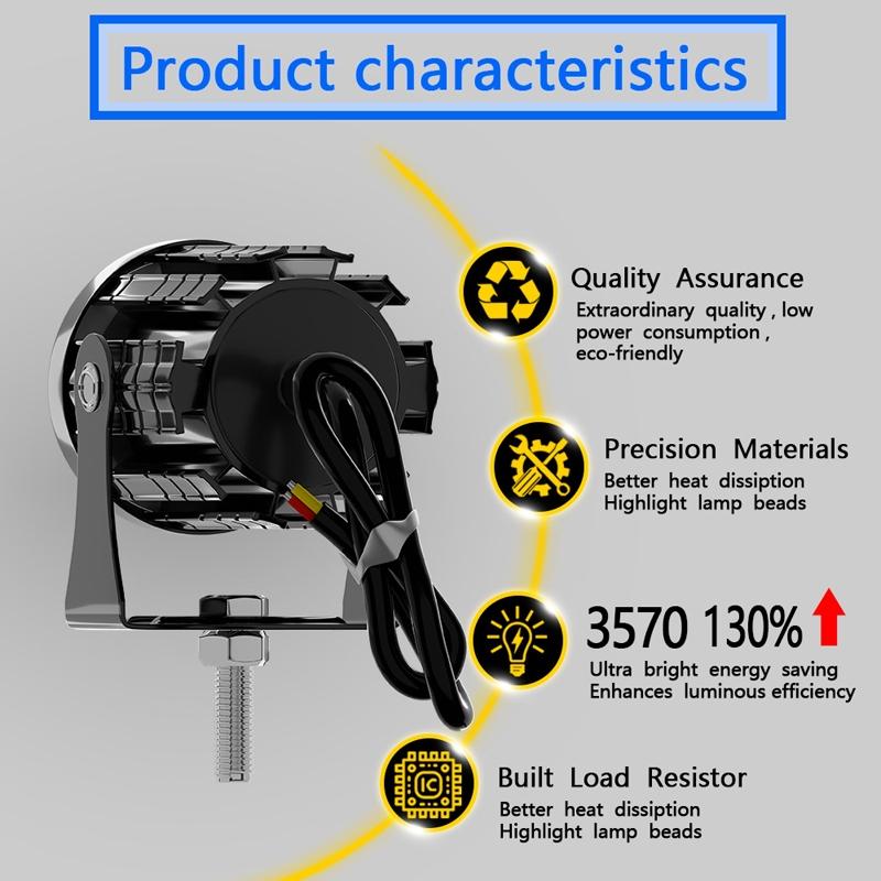 1Pair 12V - 85V Motorcycle Headlights Dual - Colour Automotive Led Working Headlights Colour: White + White Light With Flashing - White + White Light With Flashing