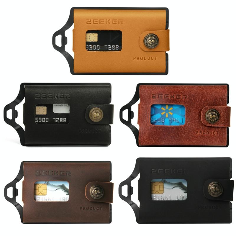 Stainless Steel Edc Wallet Coffee Leather Card Holder