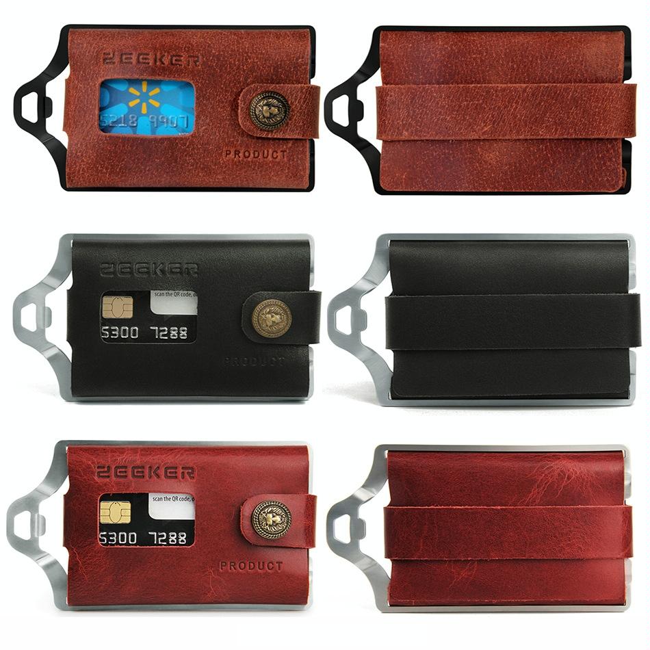 Stainless Steel Edc Wallet Coffee Leather Card Holder