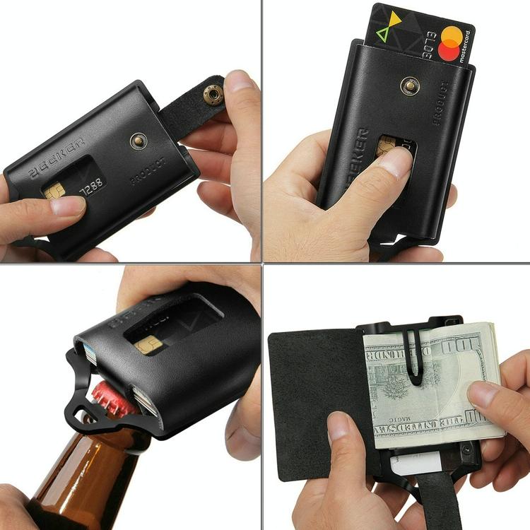 Stainless Steel Edc Wallet Coffee Leather Card Holder