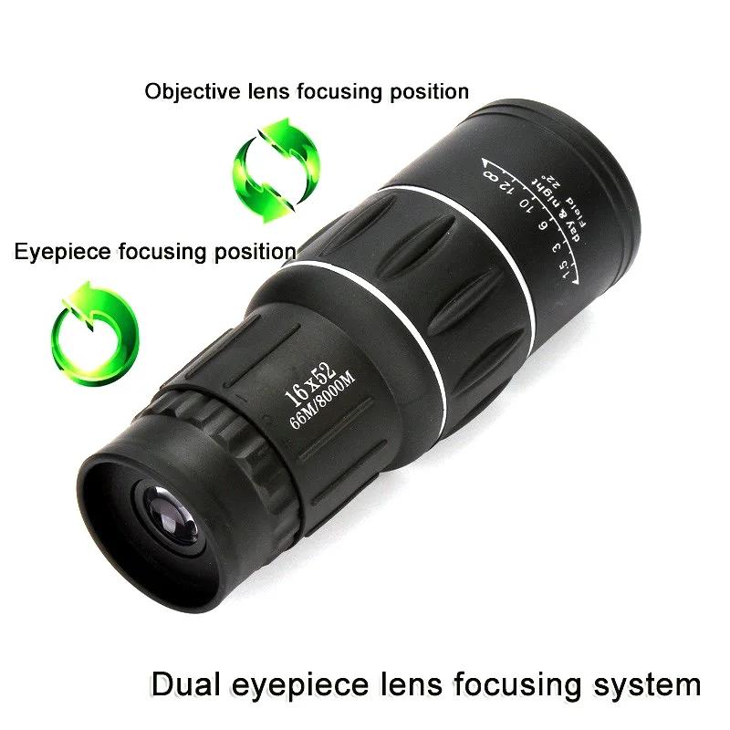 High Definition Monocular Telescope For Outdoor Bird Viewing - 16X52 Green Film - 16X52 With Clip+Tripod