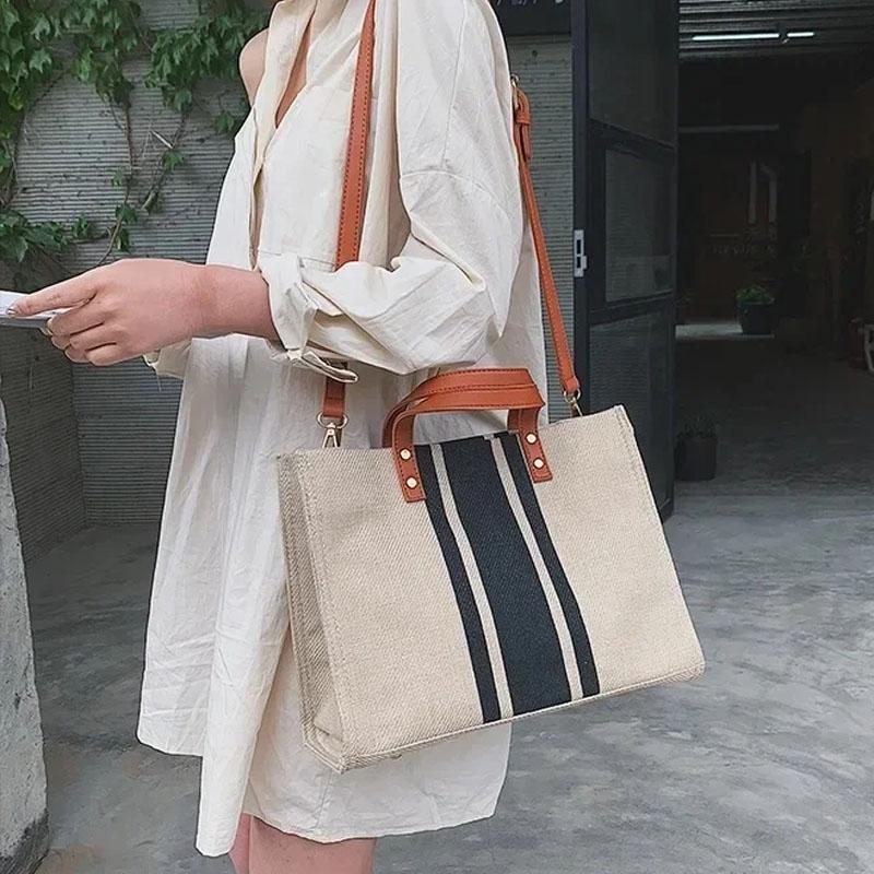 Large Canvas Crossbody Bag For Women Black - Zipper Model Black