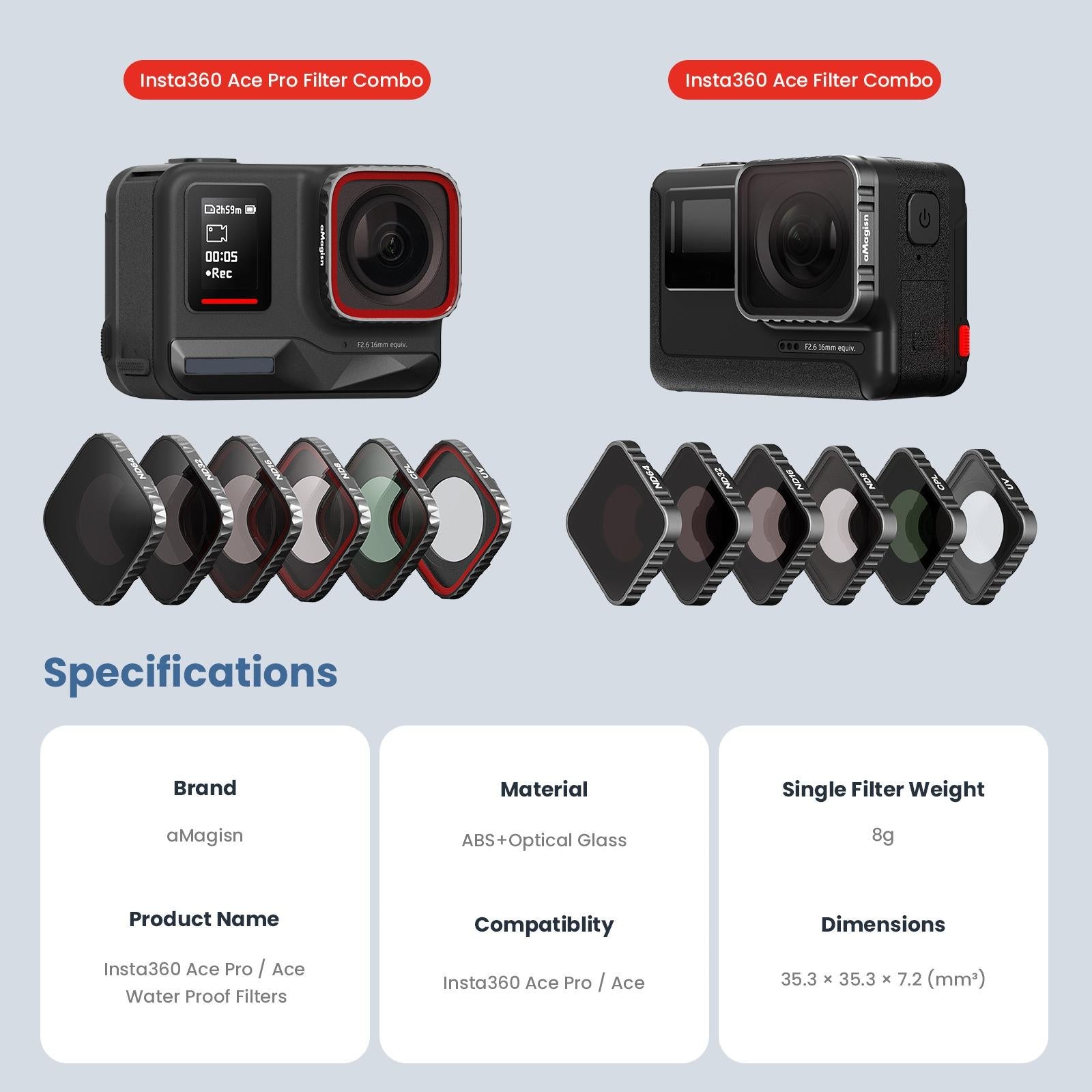 Waterproof Protective Goggles for Sports Camera - Magisn - For Insta360 Ace Pro Nd8+Nd16+Nd32+Nd64