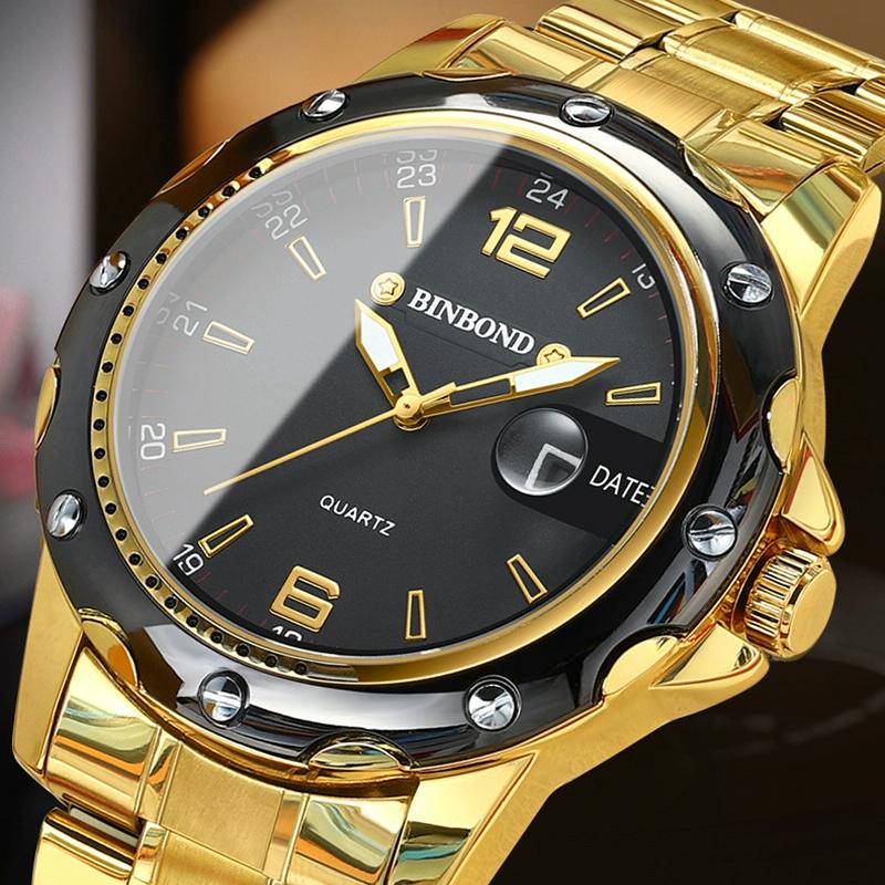Waterproof Luminous Quartz Watch for Outdoor - Full Gold-Black-Gold Nail