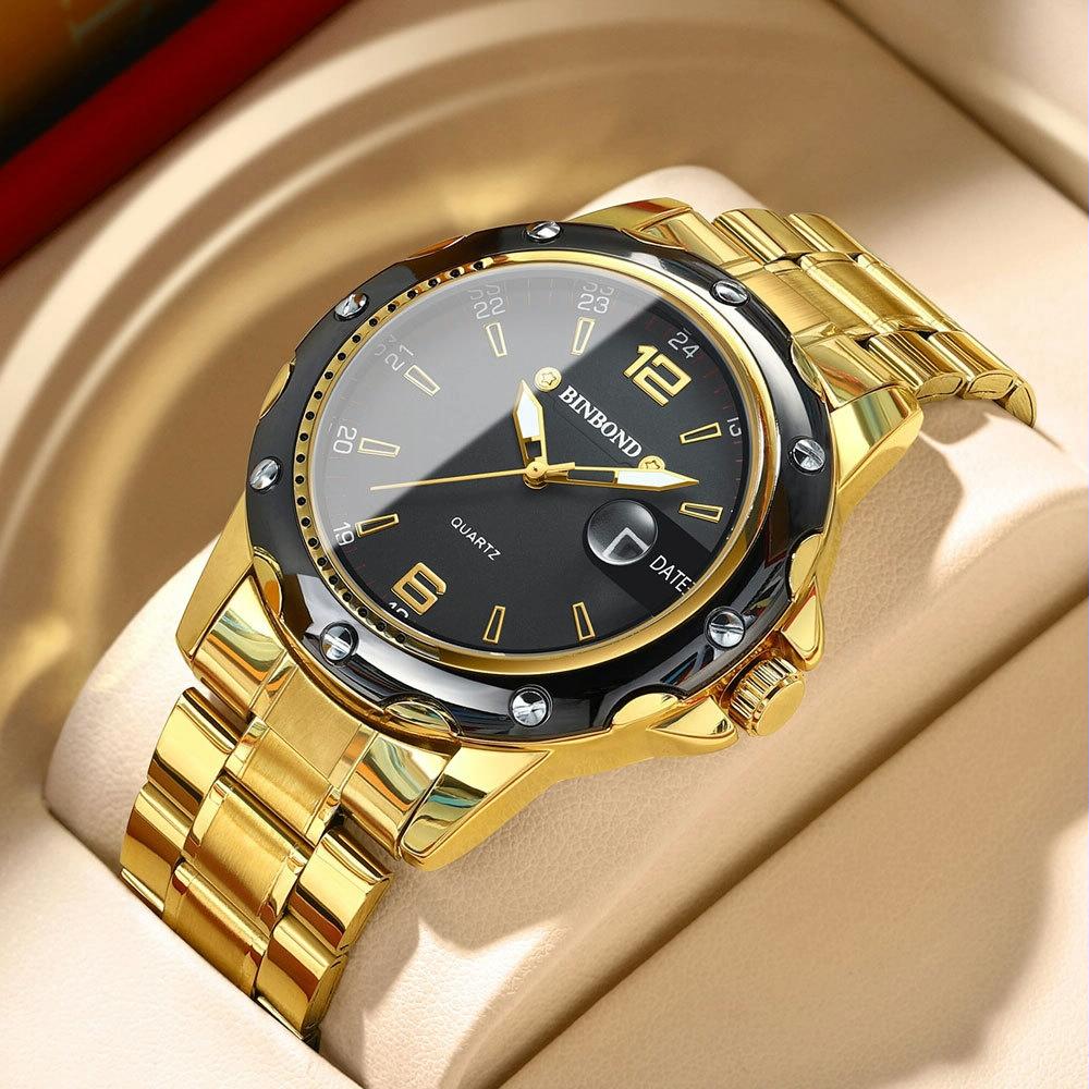 Waterproof Luminous Quartz Watch for Outdoor - Full Gold-Black-Gold Nail