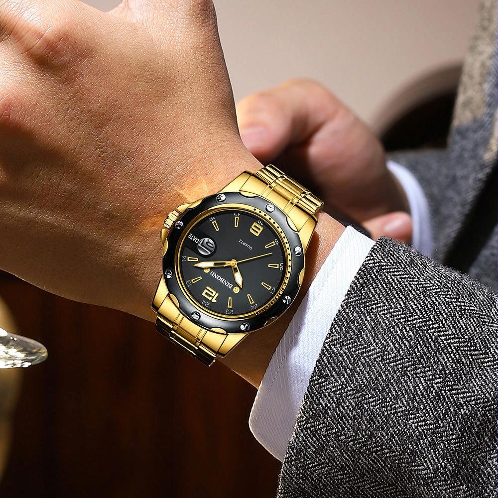 Waterproof Luminous Quartz Watch for Outdoor - Full Gold-Black-Gold Nail