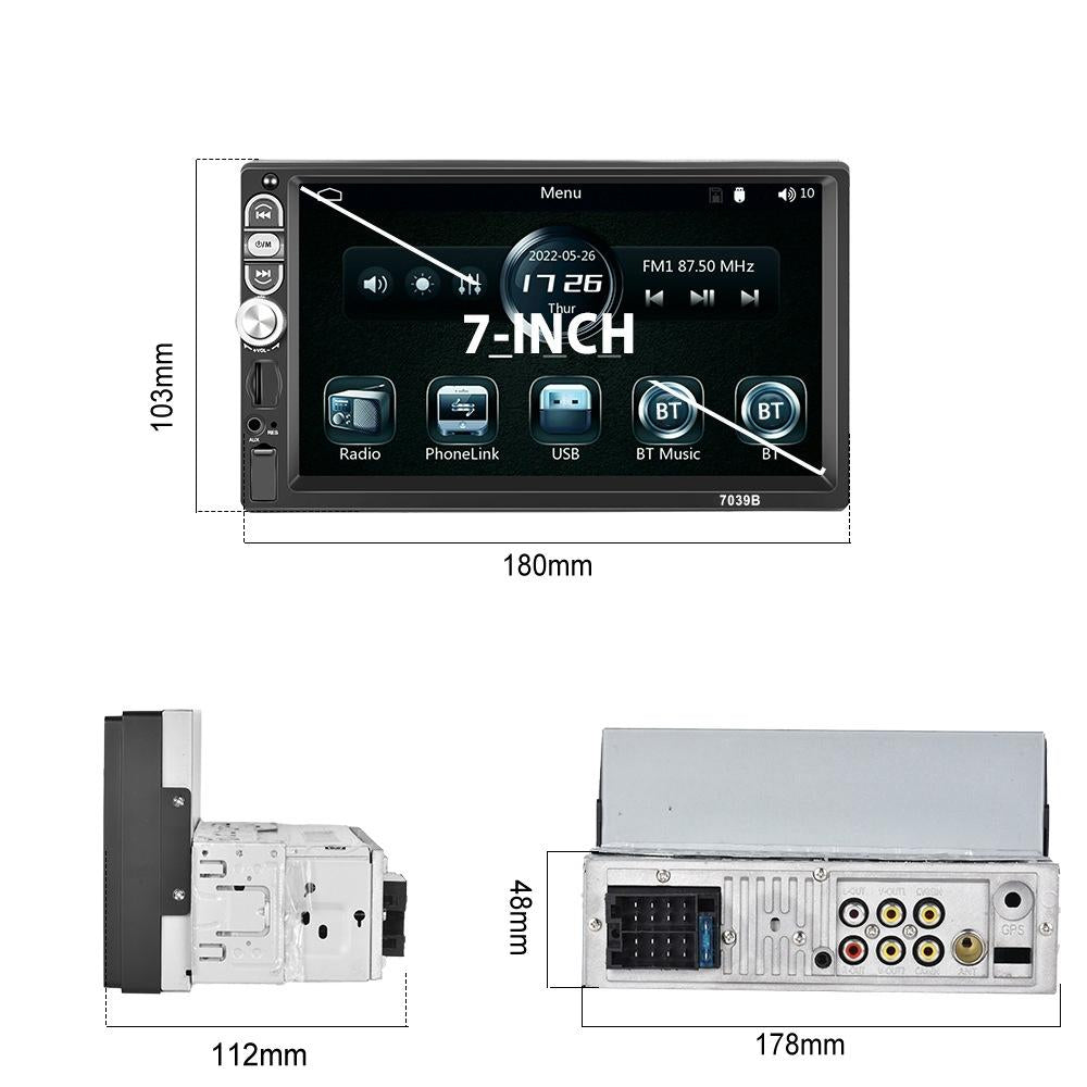 7 Inch Mp5 Bluetooth Carplay Player With Reversing Camera - Standard + 12 Lights