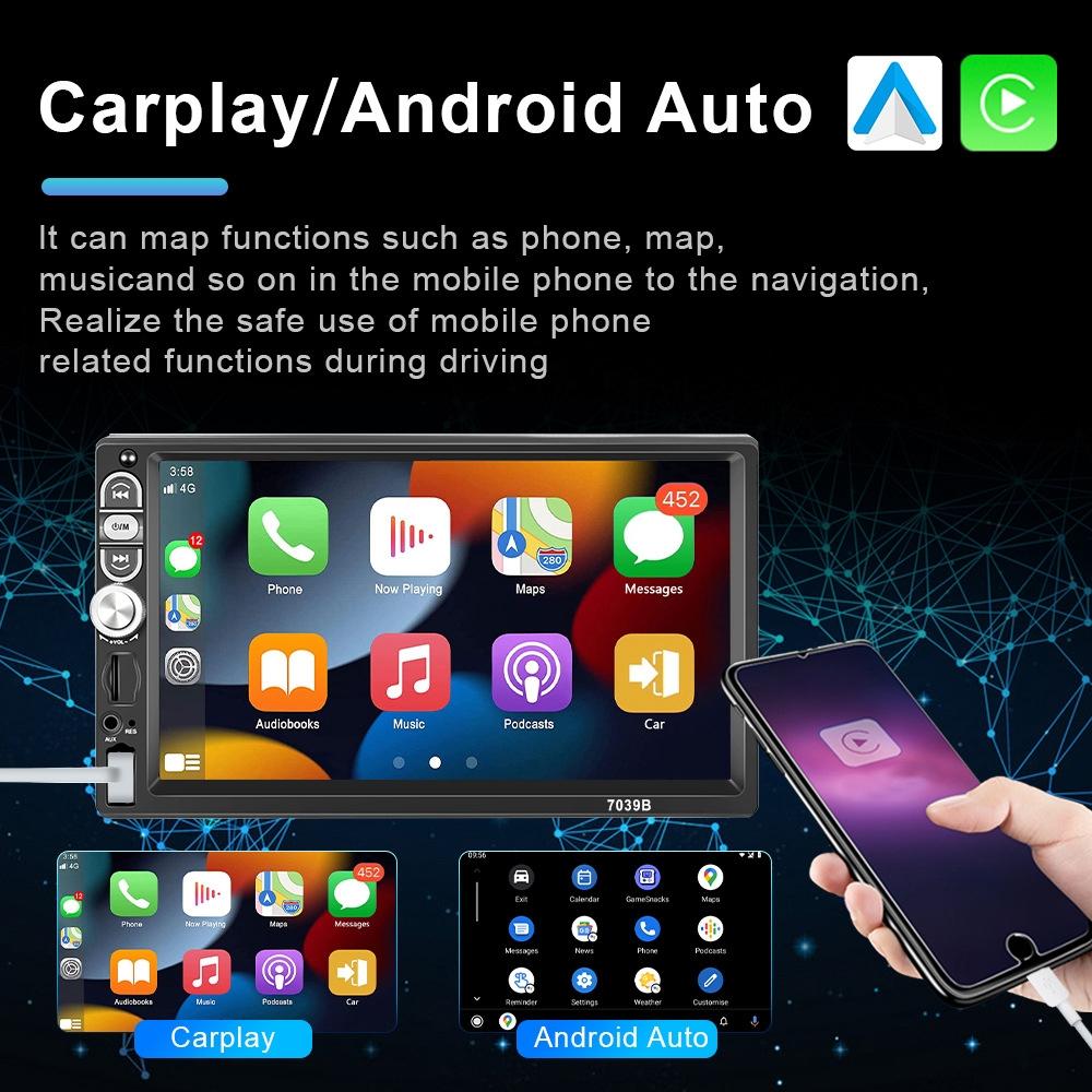 7 Inch Mp5 Bluetooth Carplay Player With Reversing Camera - Standard + 12 Lights