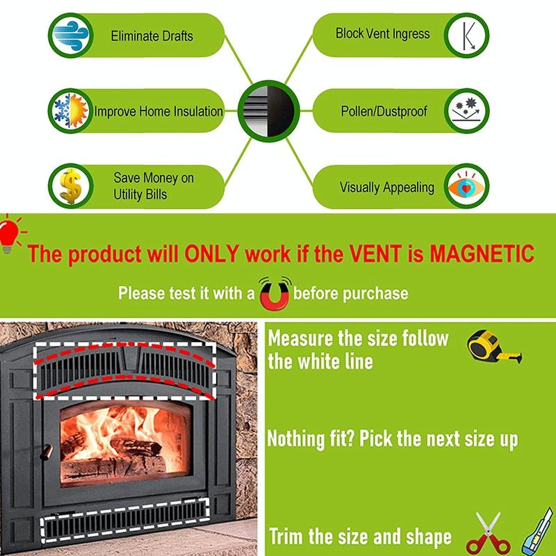 2-pack Magnetic Fireplace Draft Stopper - 101.6 x 15.24cm - Block Cold Air