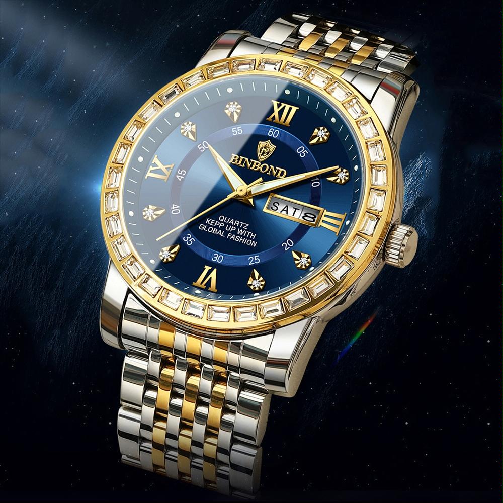 Diamond Dual-calendar Luminous Quartz Watch - B2202 - Inter-Gold-White