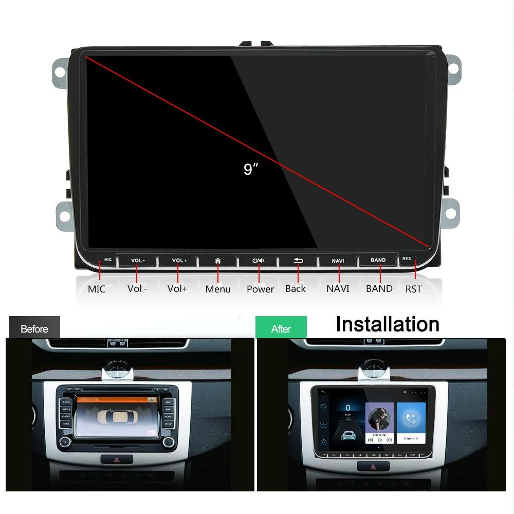 9 Inch Carplay Android10.0 Navigator For Volkswagen - 2 + 64G Central Control Screen