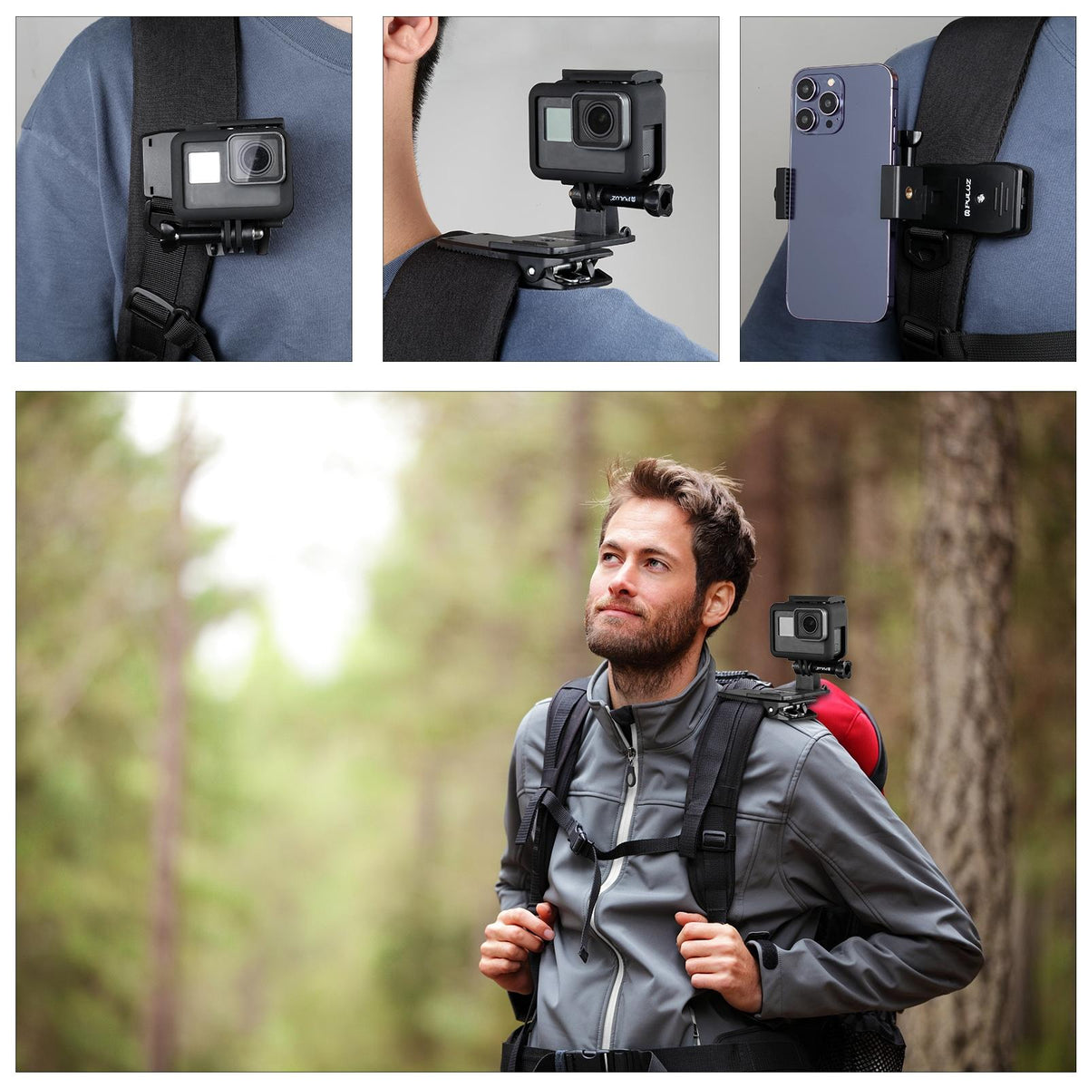 360 Degree Rotating Backpack Hat Mount with Phone Clamp Kit